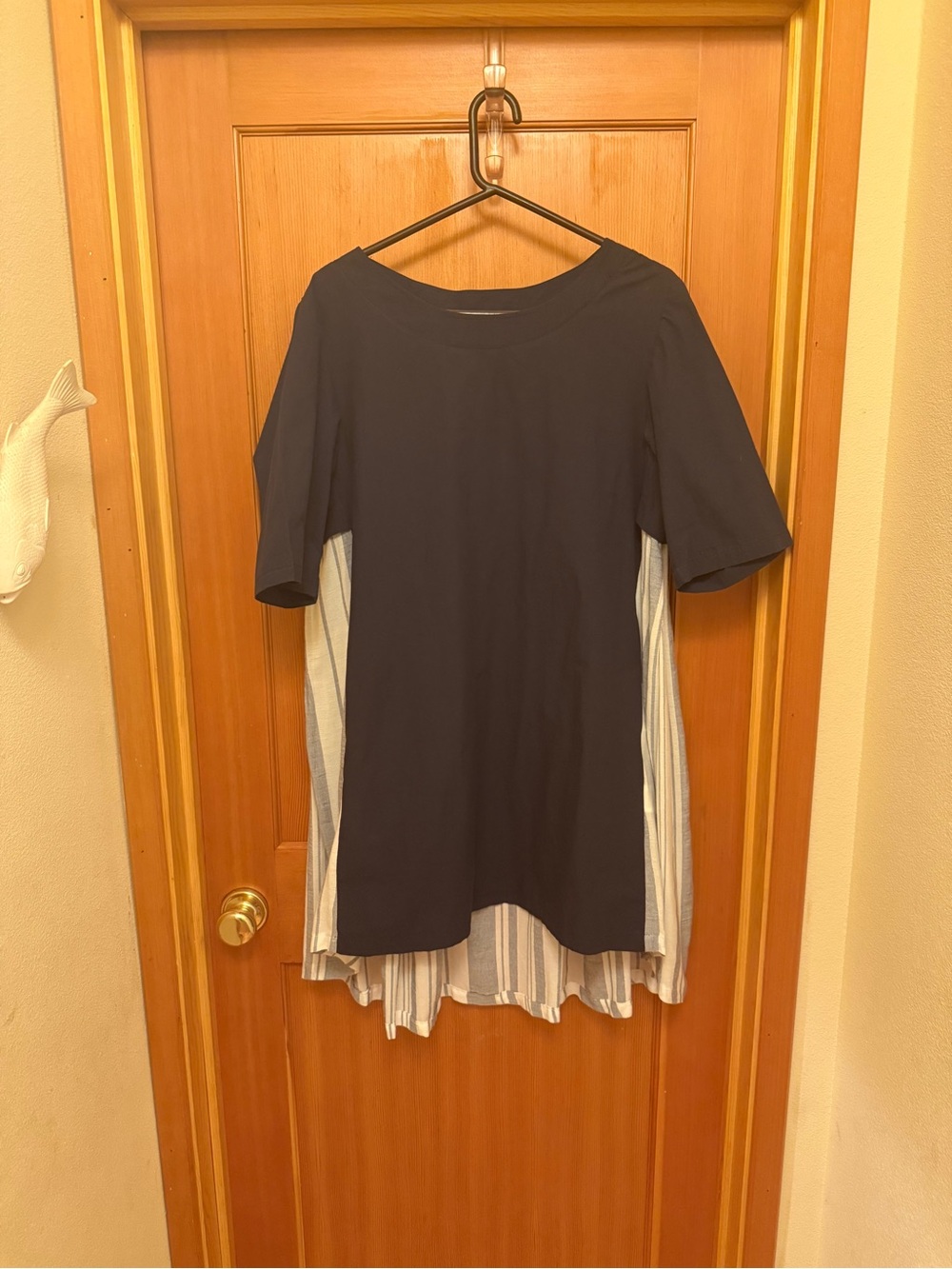 Gershon Bram Mixed Media Knit & Striped High-Low Lagenlook Dress